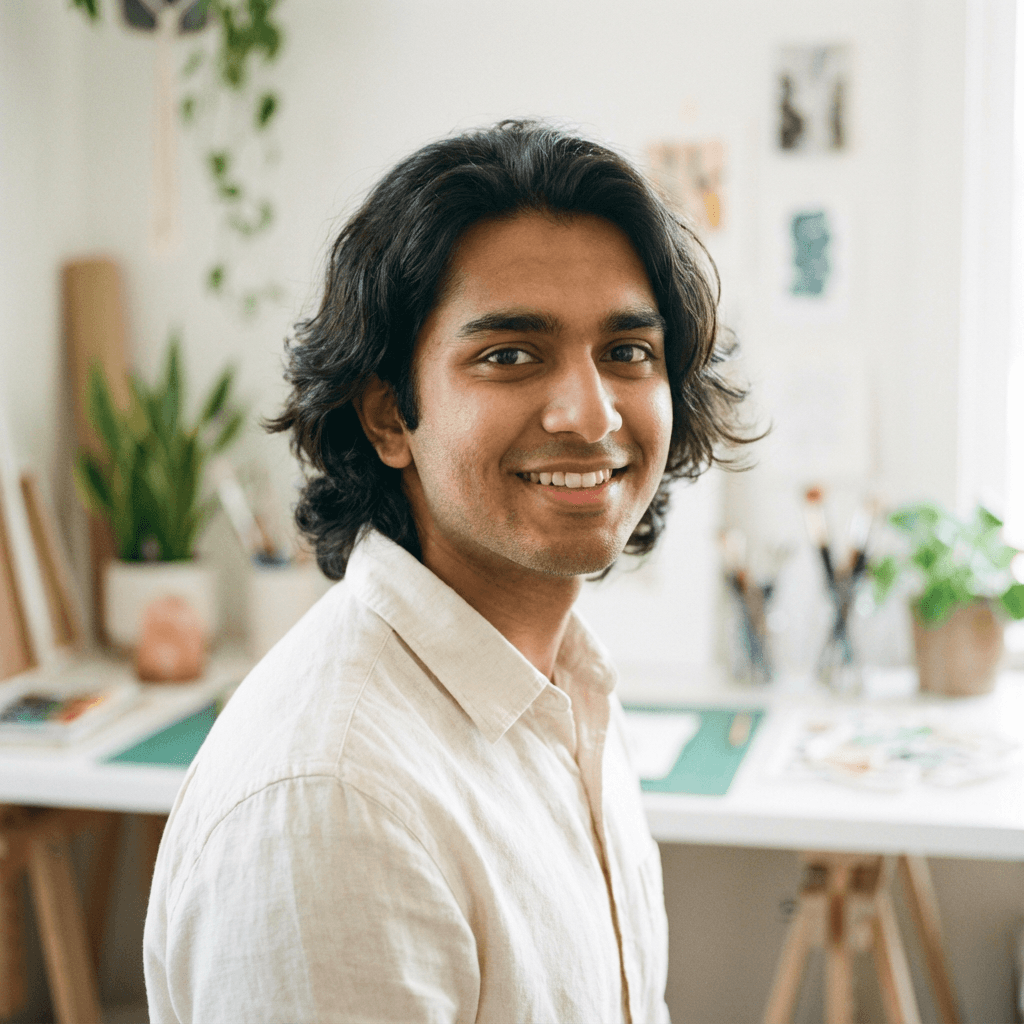 Couple in their 30s, South Asian, happy and serene together